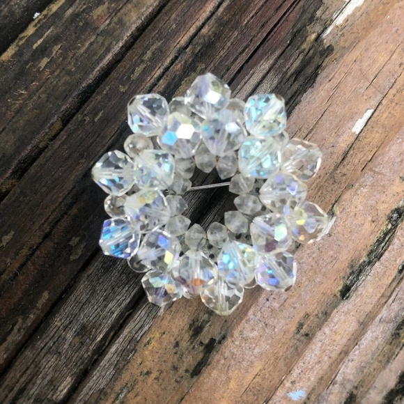 Circle Crystal Cluster Rhinestone Silver Jeweled Brooch Pin Vintage Jewelry - Picture 1 of 2